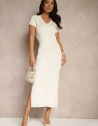 metrofive Rochie bej deschis Bodycon cu adaos de viscoză cu decupaj din material reiat Irittnea