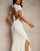 metrofive Rochie bej deschis Bodycon cu adaos de viscoză cu decupaj din material reiat Irittnea