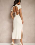 metrofive Rochie bej deschis Bodycon cu adaos de viscoză cu decupaj din material reiat Irittnea