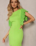 metro five Rochie Verde Deschis din Bumbac Finisată cu Mânecă Ajurată Detmolfa