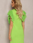 metro five Rochie Verde Deschis din Bumbac Finisată cu Mânecă Ajurată Detmolfa