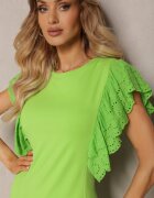 metro five Rochie Verde Deschis din Bumbac Finisată cu Mânecă Ajurată Detmolfa