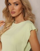 metrofive Top Verde deschis din Viscoză cu Volan la Mâneci Tialora