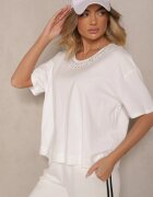 metrofive Tricou alb din Bumbac cu Zirconii Fadeola