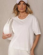 metrofive Tricou alb din Bumbac cu Zirconii Fadeola