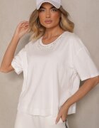 metrofive Tricou alb din Bumbac cu Zirconii Fadeola