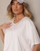 metrofive Tricou alb din Bumbac cu Zirconii Fadeola