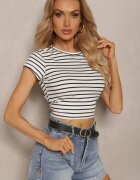 metrofive Tricou Alb Reiat din Bumbac cu Croială Scurtă Zolira