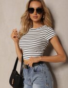 metrofive Tricou Alb Reiat din Bumbac cu Croială Scurtă Zolira