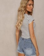 metrofive Tricou Alb Reiat din Bumbac cu Croială Scurtă Zolira