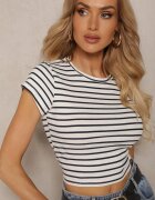 metrofive Tricou Alb Reiat din Bumbac cu Croială Scurtă Zolira