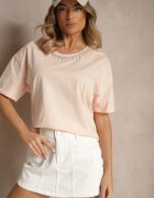 metrofive Tricou Bej din Bumbac cu Zirconii Fadeola