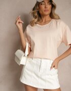 metrofive Tricou Bej din Bumbac cu Zirconii Fadeola