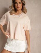 metrofive Tricou Bej din Bumbac cu Zirconii Fadeola