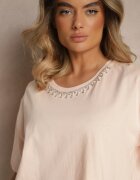 metrofive Tricou Bej din Bumbac cu Zirconii Fadeola
