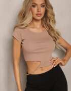 metrofive Tricou bej închis din bumbac Decorat cu decupaj și cu lanț Sparkina