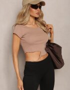 metrofive Tricou bej închis din bumbac Decorat cu decupaj și cu lanț Sparkina