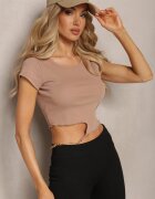 metrofive Tricou bej închis din bumbac Decorat cu decupaj și cu lanț Sparkina