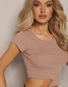 metrofive Tricou bej închis din bumbac Decorat cu decupaj și cu lanț Sparkina