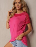 metrofive Tricou cu mânecă scurtă din viscoză roz și dantelă Liada