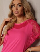 metrofive Tricou cu mânecă scurtă din viscoză roz și dantelă Liada