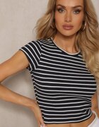metrofive Tricou cu nervuri Bleumarin din Bumbac cu Croială Scurtă Zolira