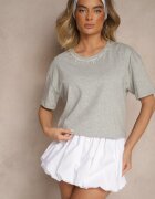metrofive Tricou Gri din Bumbac cu Zirconii Fadeola