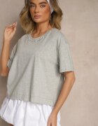 metrofive Tricou Gri din Bumbac cu Zirconii Fadeola