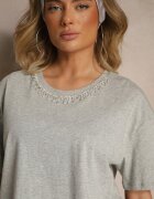 metrofive Tricou Gri din Bumbac cu Zirconii Fadeola