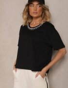 metrofive Tricou Negru din Bumbac cu Zirconii Fadeola