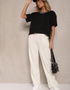 metrofive Tricou Negru din Bumbac cu Zirconii Fadeola