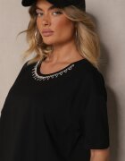 metrofive Tricou Negru din Bumbac cu Zirconii Fadeola