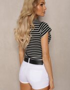 metrofive Tricou Negru Rebrate din Bumbac cu Croi Scurt Zolira