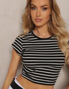 metrofive Tricou Negru Rebrate din Bumbac cu Croi Scurt Zolira