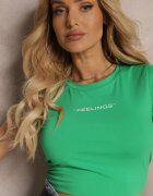metrofive Tricou Verde Cropped cu croială ajustată cu imprimeu Zaloella