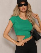 metrofive Tricou Verde din Bumbac Decorat cu Decupaj și Lanțișor Sparkina