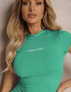 metrofive Tricou Verde Scurt cu croială mulată decorat cu textul Haliana