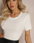 metrofive Biały T-shirt z Prążkowanej Dzianiny o Krótkim Kroju Poutia