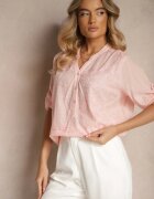 metrofive Cămașă din bumbac roz deschis cu broderie și mâneci reglabile Aranovia