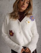 metrofive Cardigan cu adaos de lână decorat cu floricele din fir metalic Karrie Alb