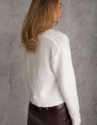 metrofive Cardigan cu adaos de lână decorat cu floricele din fir metalic Karrie Alb