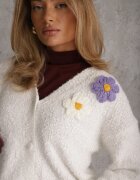 metrofive Cardigan cu adaos de lână decorat cu floricele din fir metalic Karrie Alb
