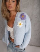 metrofive Cardigan cu adaos de lână decorat cu floricele din fir metalic Karrie Albastru