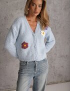 metrofive Cardigan cu adaos de lână decorat cu floricele din fir metalic Karrie Albastru
