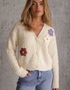 metrofive Cardigan cu adaos de lână decorat cu floricele din fir metalic Karrie Bej