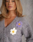metrofive Cardigan cu adaos de lână decorat cu floricele din fir metalic Karrie Gri