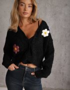 metrofive Cardigan cu adaos de lână decorat cu floricele din fir metalic Karrie Negru