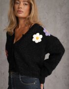 metrofive Cardigan cu adaos de lână decorat cu floricele din fir metalic Karrie Negru