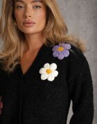 metrofive Cardigan cu adaos de lână decorat cu floricele din fir metalic Karrie Negru
