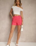metrofive Pantaloni scurți fuchsia din bumbac High Waist decorați cu nasturi